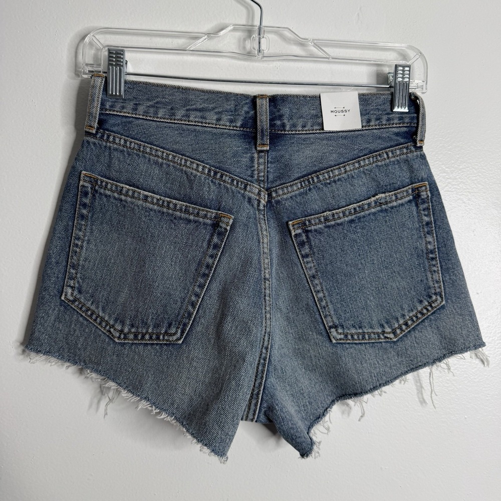 NWT Moussy Women's Cut Off Denim Short High Waist Size 0 Designer Feminine Chic - Picture 3 of 7